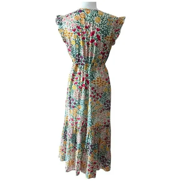Olivia James The Label Delia Floral Midi Dress Lined Ruffle Size M